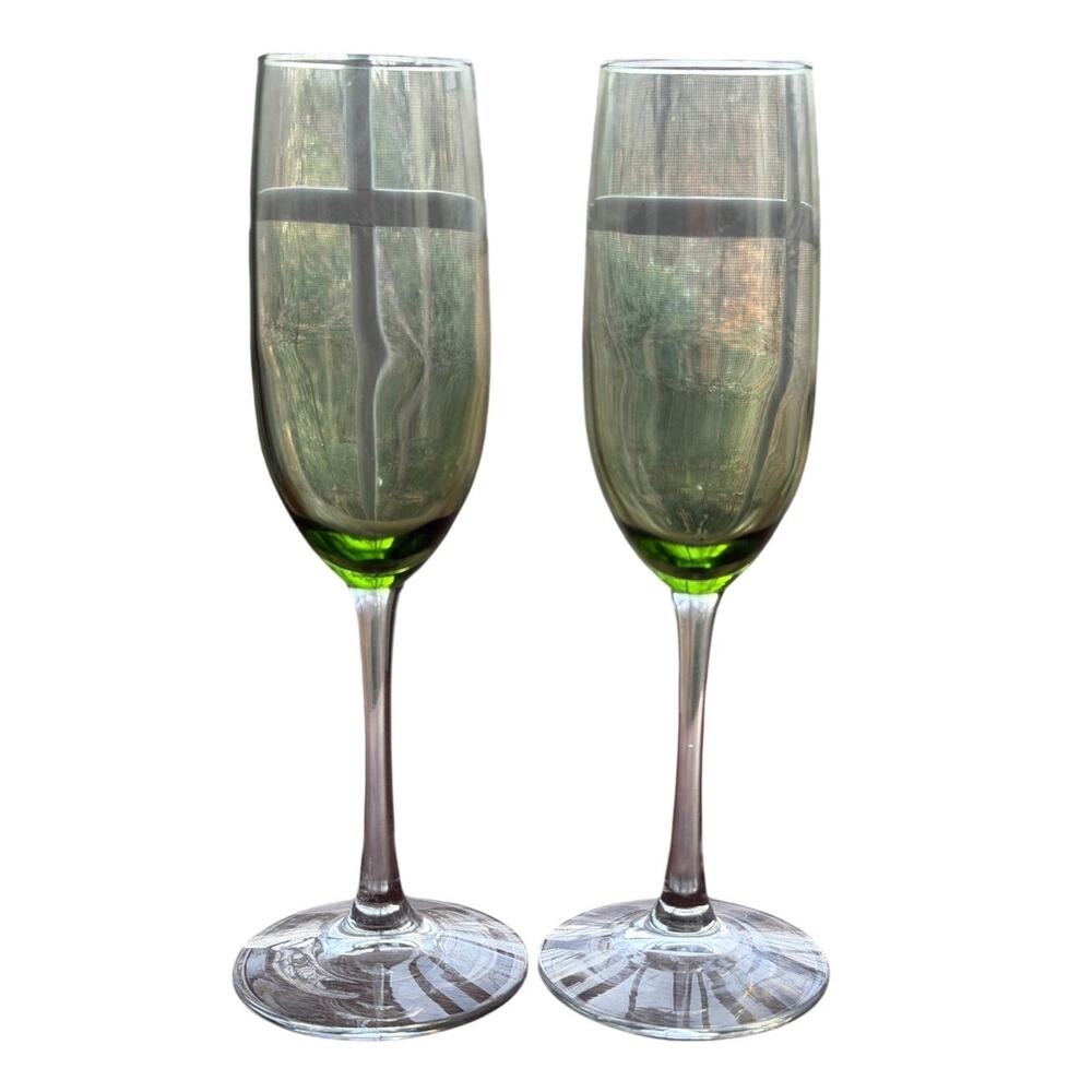 Vintage Green Fluted Champagne Tuscany Harvest by Lenox Set of 2 9 1/4"